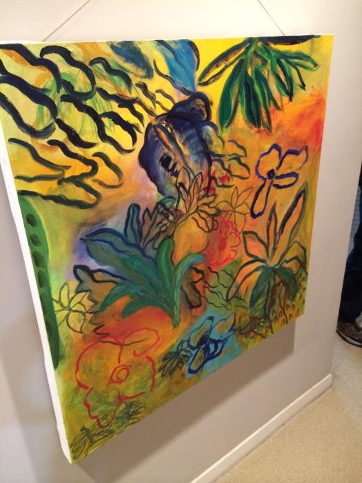 Large, unframed canvas by Austin artist and educator Jean Works, not signed, but comes with supporting 1997 reception card, from her "Swamp Series." 