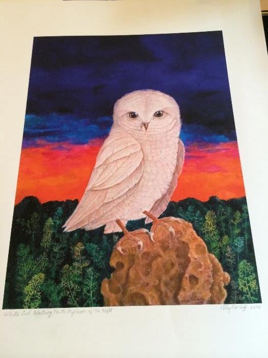 Kelly Fearing serigraph, "The Owl Waiting for the Mysteries of the Night"