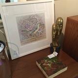 Sarah Bishop original mixed media "Mockingbird Dream", modernish sculpture, signed painting on wood very well could be Fowler.