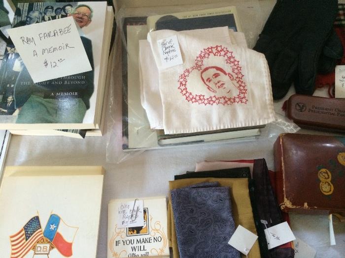 Political memorabilia, Obama handkerchiefs, Ray Farabee bio