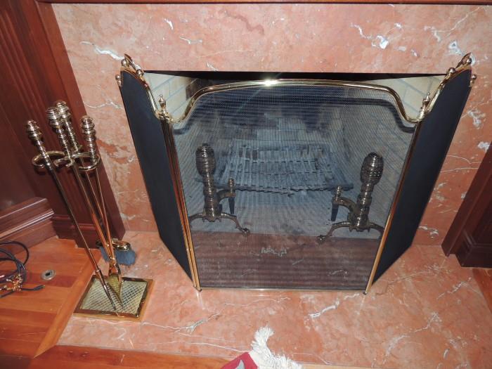quality fire place andirons, tools, screen