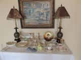 pair lamps, Lenox, painting, 