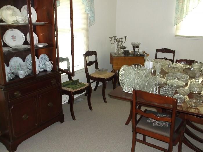 Mahogany china cabinet, table and chairs