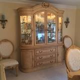 blonde wood four door formal china cabinet