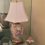 custom hand painted ginger jar lamp with heavy brass base, silk shade