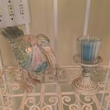 ceramic bird, pedestal candle holder