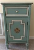 Blue and cream painted side table with lotus flower