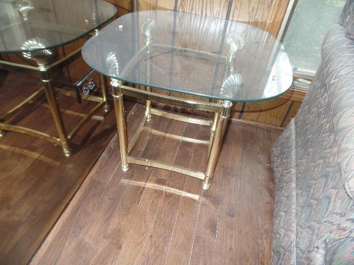 Pair of brass and glass tables
