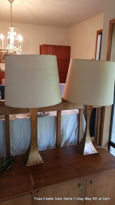 Pair of Mid Century Modern tapering brass table lamps
