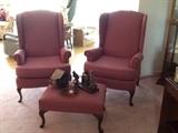 Wing back chairs & matching ottoman