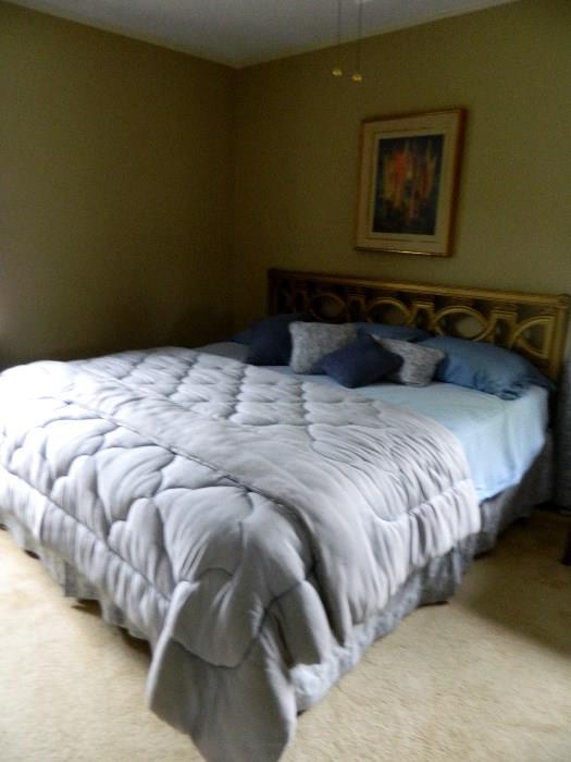 King size bed and bedding