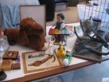 vintage and no vintage toys, antique cigarettes and matches, picture frames, cast antlers from an opera