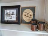 Framed Fish Flies, Ant. English Copper & Brass Grain Cup Measures