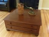 Square Cocktail Table, Two Drawers, Mahogany