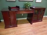 Executive Office Set (Priced Separetely), Glass Topped Mahogany: Desk, Computer Return, Sm Glass Door Bookcase