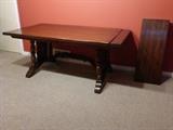 Vintage Ethan Allen Solid Walnut Trestle Table w/ Two End Leaves