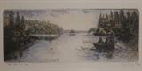 Michael Bond, Signed Etching, "Three Men in a Boat", 10"W x 4"H