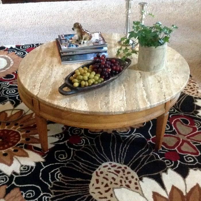 •	Coffee Table and end tables- wood with marble tops