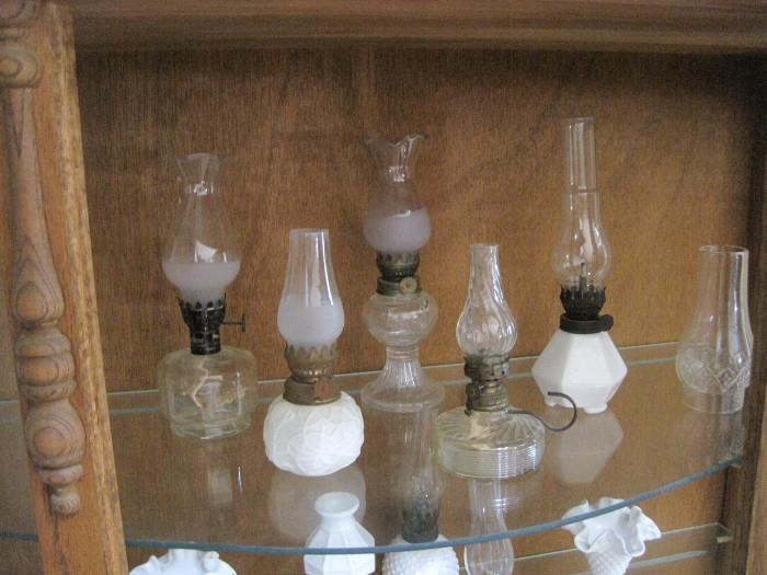 COLLECTION OF MINIATURE COAL OIL HURRICANE LAMPS