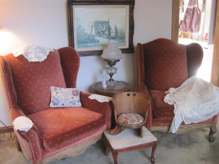 PAIR OF WING BACK CHAIRS