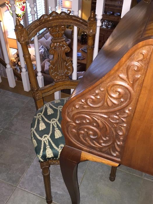 Carved Drop Front Desk and Chair