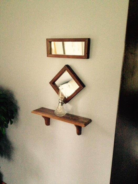 Decorative wall mirrors and shelf