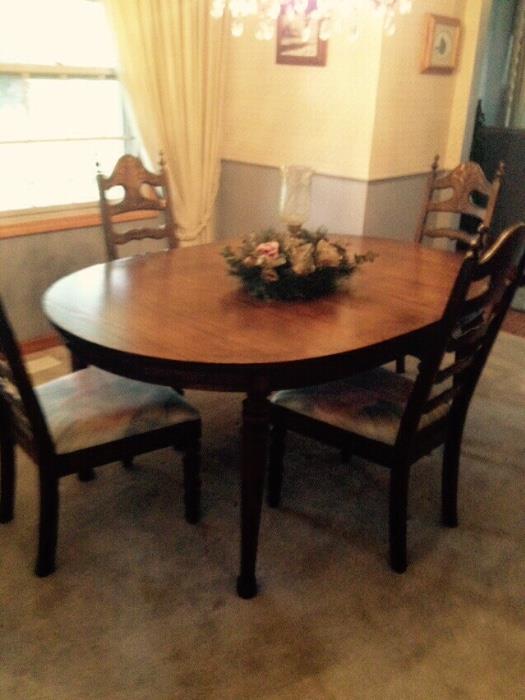 Dining table with leaf with chairs - one arm chair and side chairs