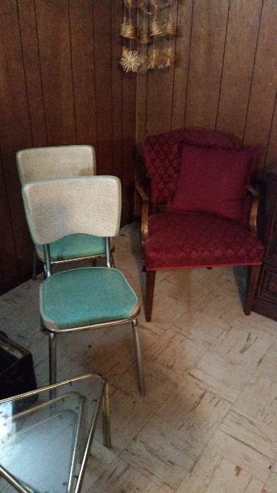 Pair of retro chairs and upholstered chair