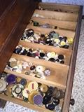 Antique Sewing Box with original contents and buttons