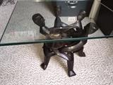 Hand Carved 1 piece of wood 5 people base glass top table