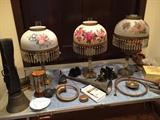 Hand Painted Vintage Lamps, Brass Pieces Brass Cow Bell from Scotland, Swiss made