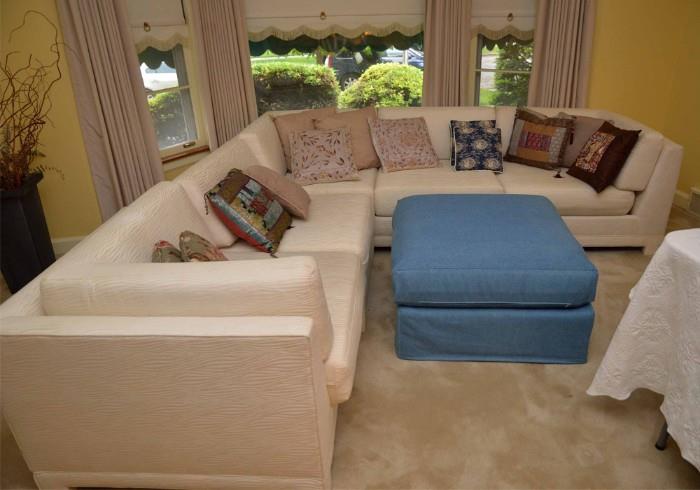 Large White Sectional Sofa w/ Ottoman 