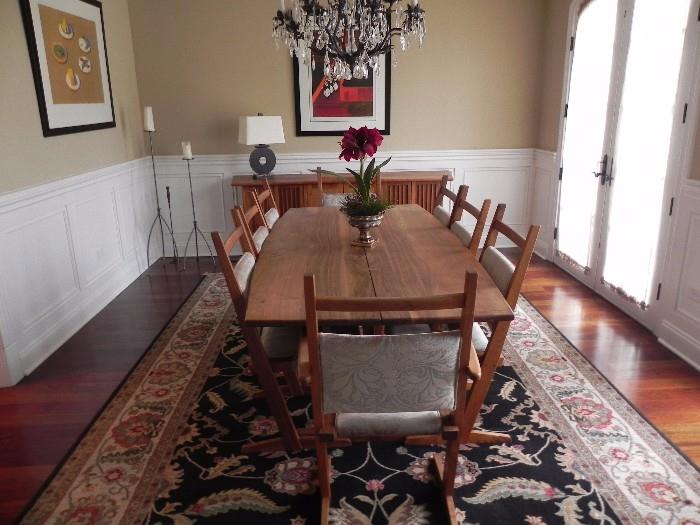 Scandinavian dining set, side board and rug 8"8" x 12