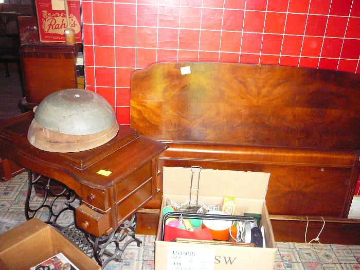 butter bowls, sewing machine, deco bed
