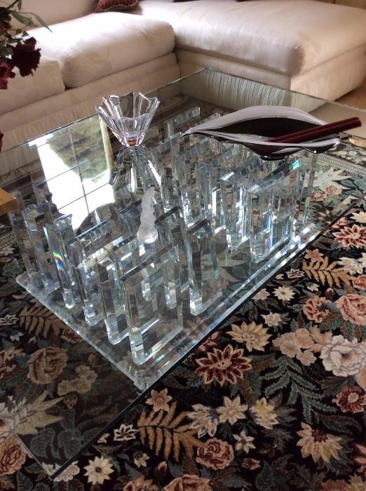 Another incredible Lucite piece this time a wonderful cocktail table!  size is 60 x 41 and the glass top is resting on the lucite base. W O W 