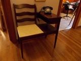 VINTAGE Telephone Table & Chair - PRISTINE condition - beautiful wood!!!!!!!!!!!  note the circular dial telephone!!!!!!!