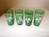 Green & White Depression Era Glasses - 1 side is a southern lady - on the other side is a southern gentleman!!!!  Sold as a set of 4