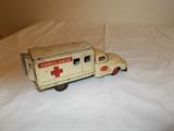 VINTAGE Red & White Metal Ambulance - tires intact [ coloring is GREAT!!!!!