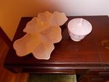 PINK Milk Glass - photo does not do them justice - candy dish on right has been repaired!!!!