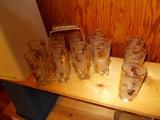 RETRO Drinking Glasses with Metal Carrying Case - 6 glasses in carrying case + 3 additional ones!!!!! great RETRO set!!!!!