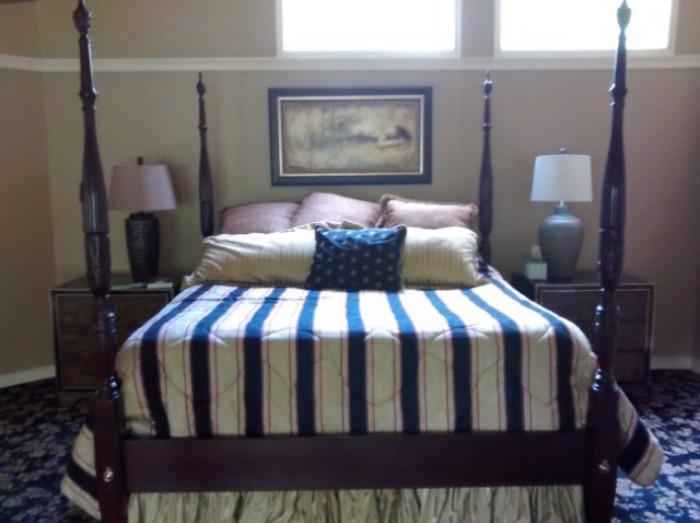 Gorgeous rice carved King Bed - pristine condition ! Almost new Sterns & Foster King mattress set