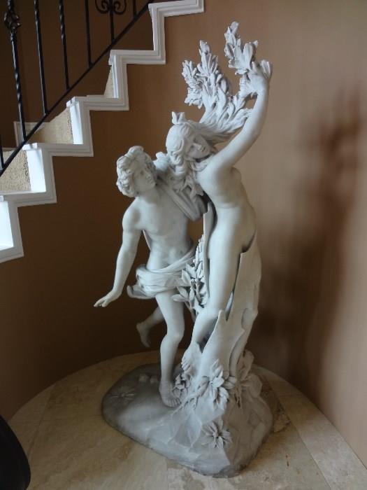 19th century carrara marble sculpture of Apollo & Daphne.  Height: 50"