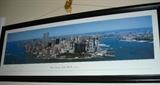 Yard long framed print of NY showing twin towers.
