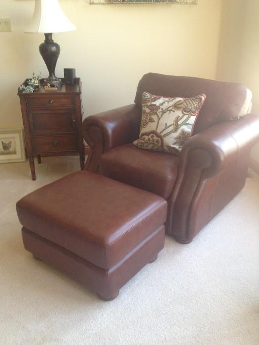 Thomas Price Leather Chair and Ottoman.  Really, like new!