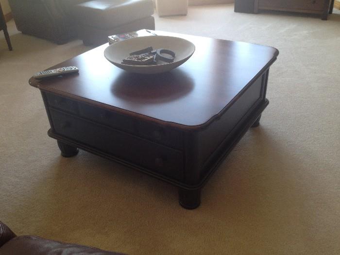 Thomas Price black and wood square coffee table