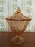 Depression Glass Candy Dish with Lid