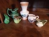 Collection of miniature pitchers and a lovey vase
