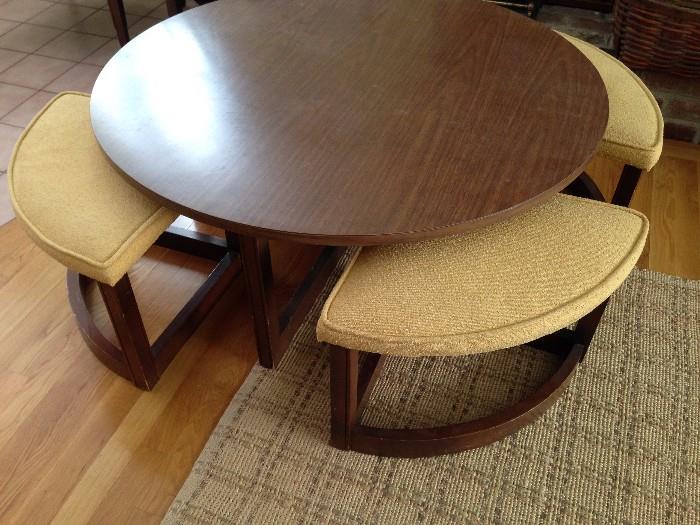 Modern Mid Century Coffee Table with Hide-Away Stools