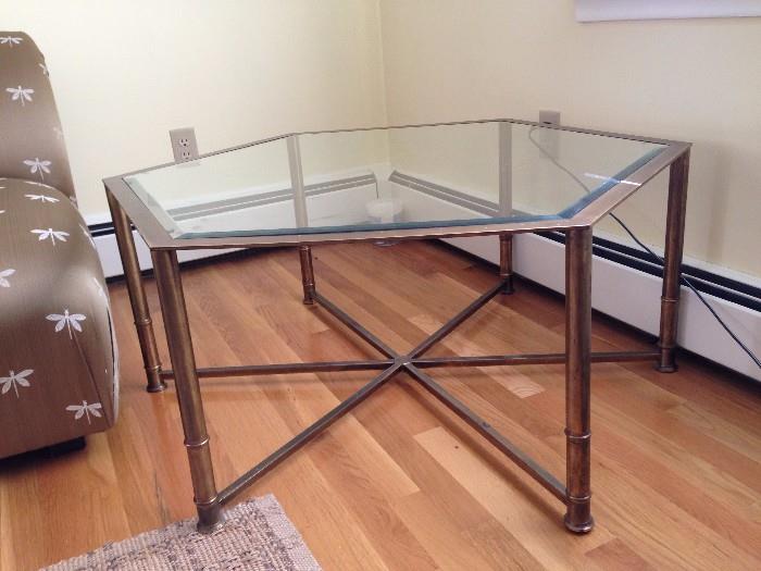 Beveled Glass Top Brass Coffee Table 