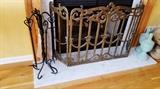 Decorative fire place gate with heavy metal tool set